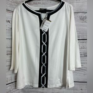 Bob Mackie Top Womens plus size 1X embroidered Cotton Tunic Bobo Art New